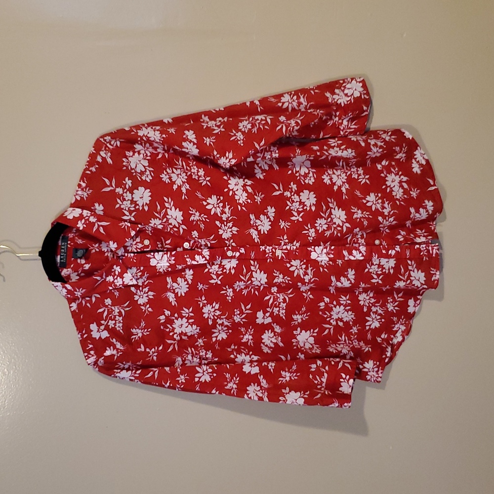 Red Floral Button-Up Shirt